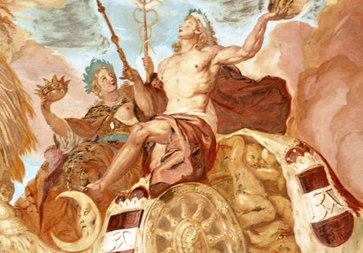 Allegorische Figur des Genius derer von Althann – zentrales Motiv der Freske an der Deckenwölbung des Ahnensaales