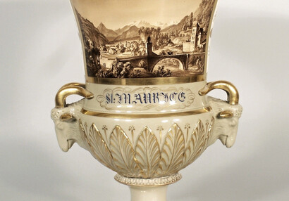 Vase with painting of the Swiss town of Saint Moritz
