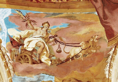 Detail alegorie Spravedlnosti z fresky nad římsou sálu předků 