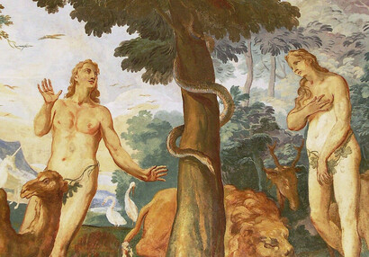 Adam und Eva in der Freske über dem Nebenaltar auf der Südseite