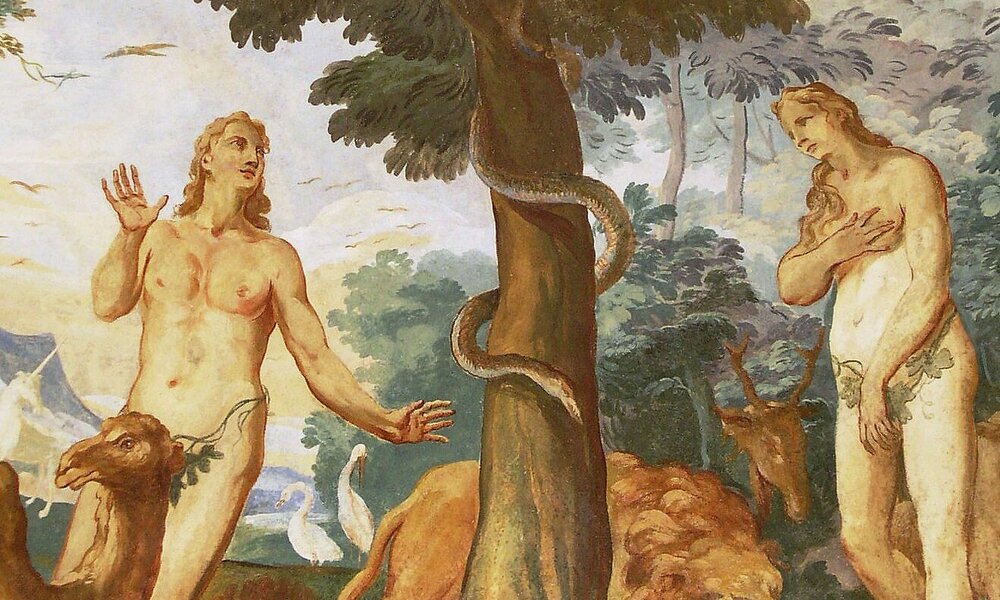 Adam und Eva in der Freske über dem Nebenaltar auf der Südseite