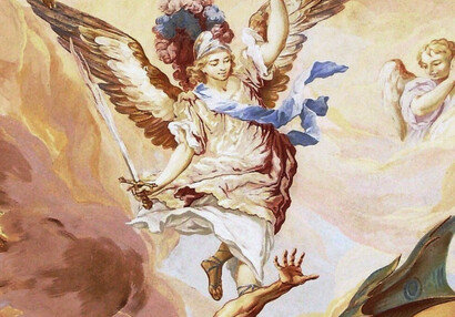 Detail of the archangel Michael from the fresco in the cupola