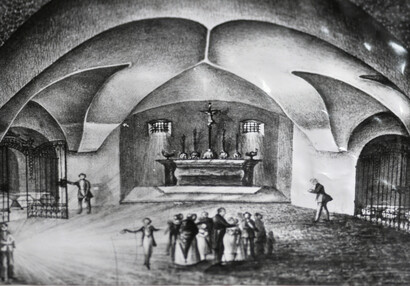 Gruft unter der Kapelle, Zeichnung aus dem zweiten Viertel des 19. Jh.