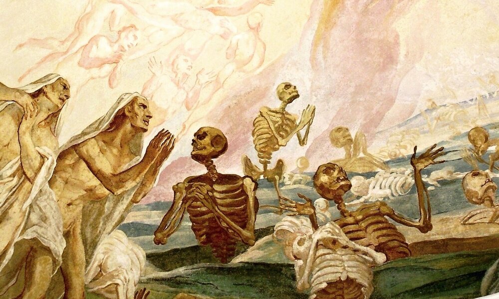 Detail aus der Freske „Das jüngste Gericht“ über dem Nebenaltar auf der Nordseite